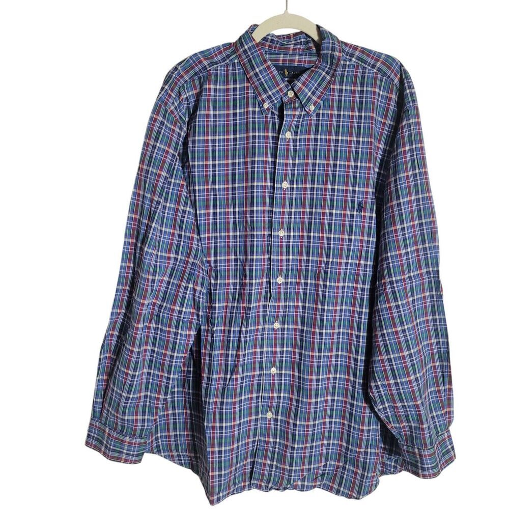 Ralph Lauren Plaid Button Up Shirt Men's Size 2X‎ Big Blue Red Green Preppy